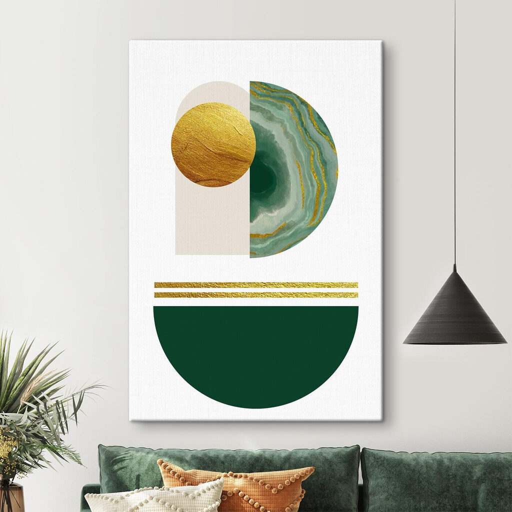 Abstracte harmonie in smaragd en texturen in een interieur