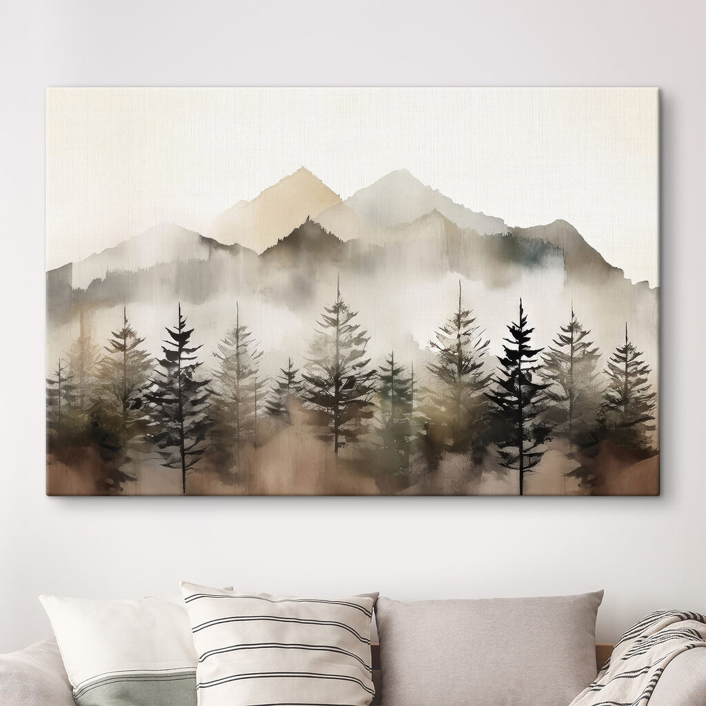 Nevel rond bleke bergtoppen in een interieur