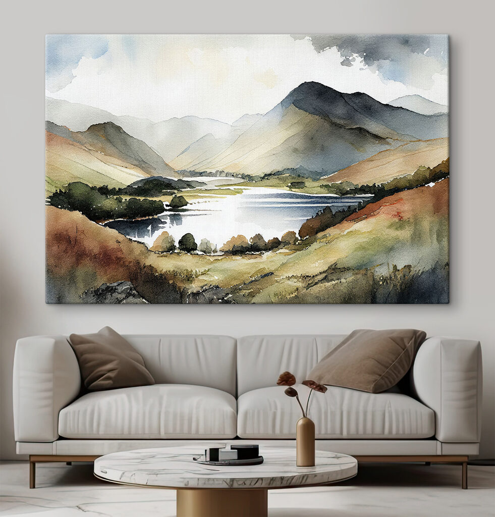 Bergmeer in warme aquarel — interieur 1