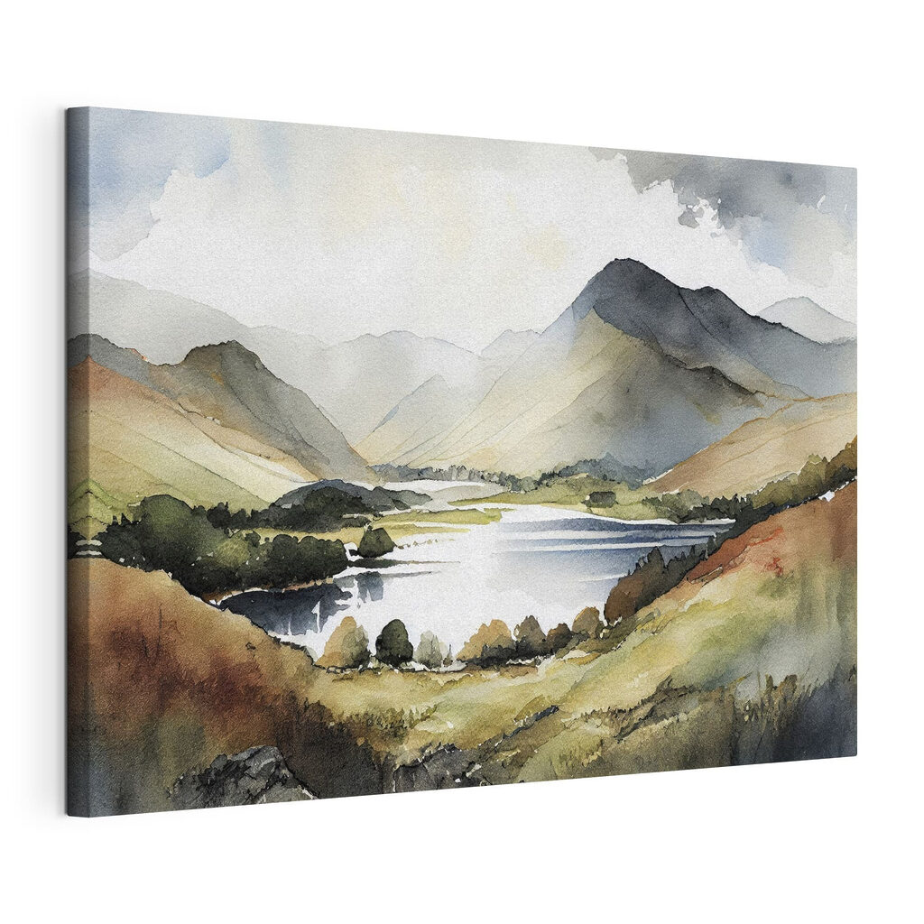 Bergmeer in warme aquarel — productweergave