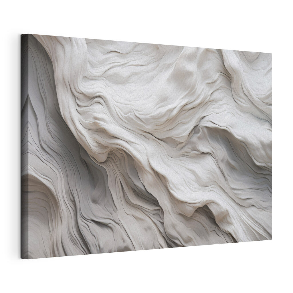Witte golven in plooien, gespannen canvas met doorlopende rand