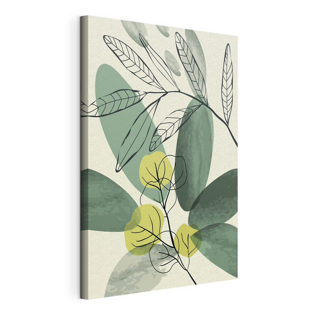 Groen blad in contouren, gespannen canvas met doorlopende rand