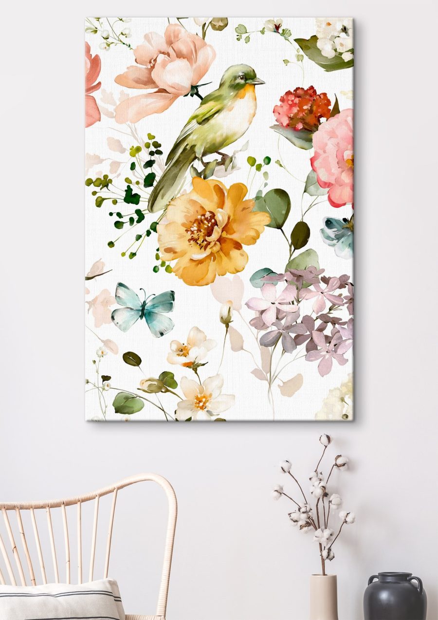 Vogeltje tussen lichte bloemen — interieur 2