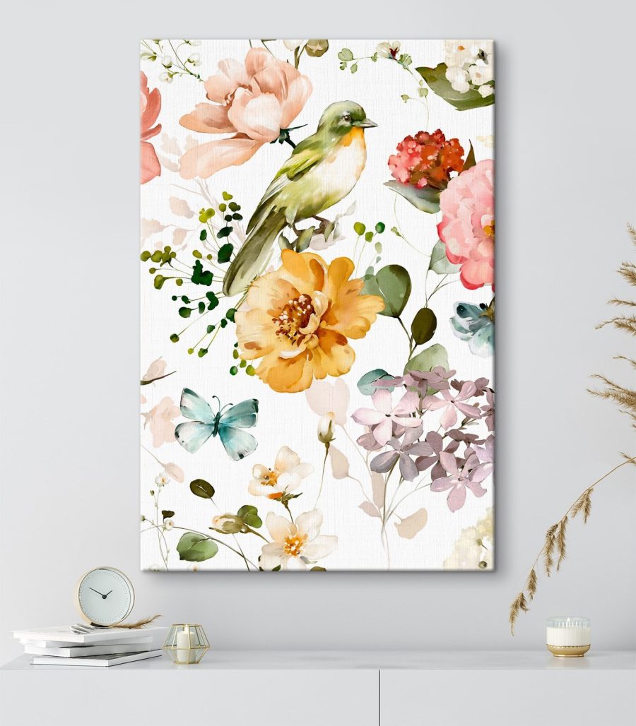 Vogeltje tussen lichte bloemen — interieur 3