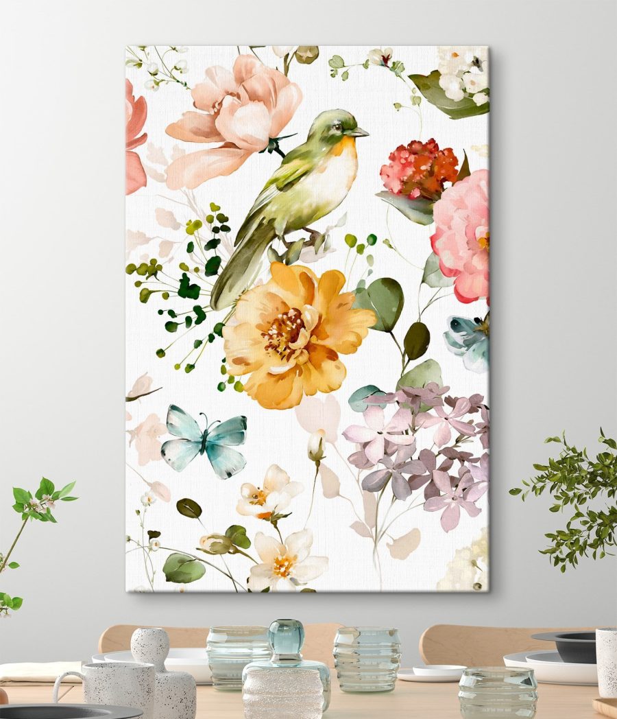 Vogeltje tussen lichte bloemen — interieur 1