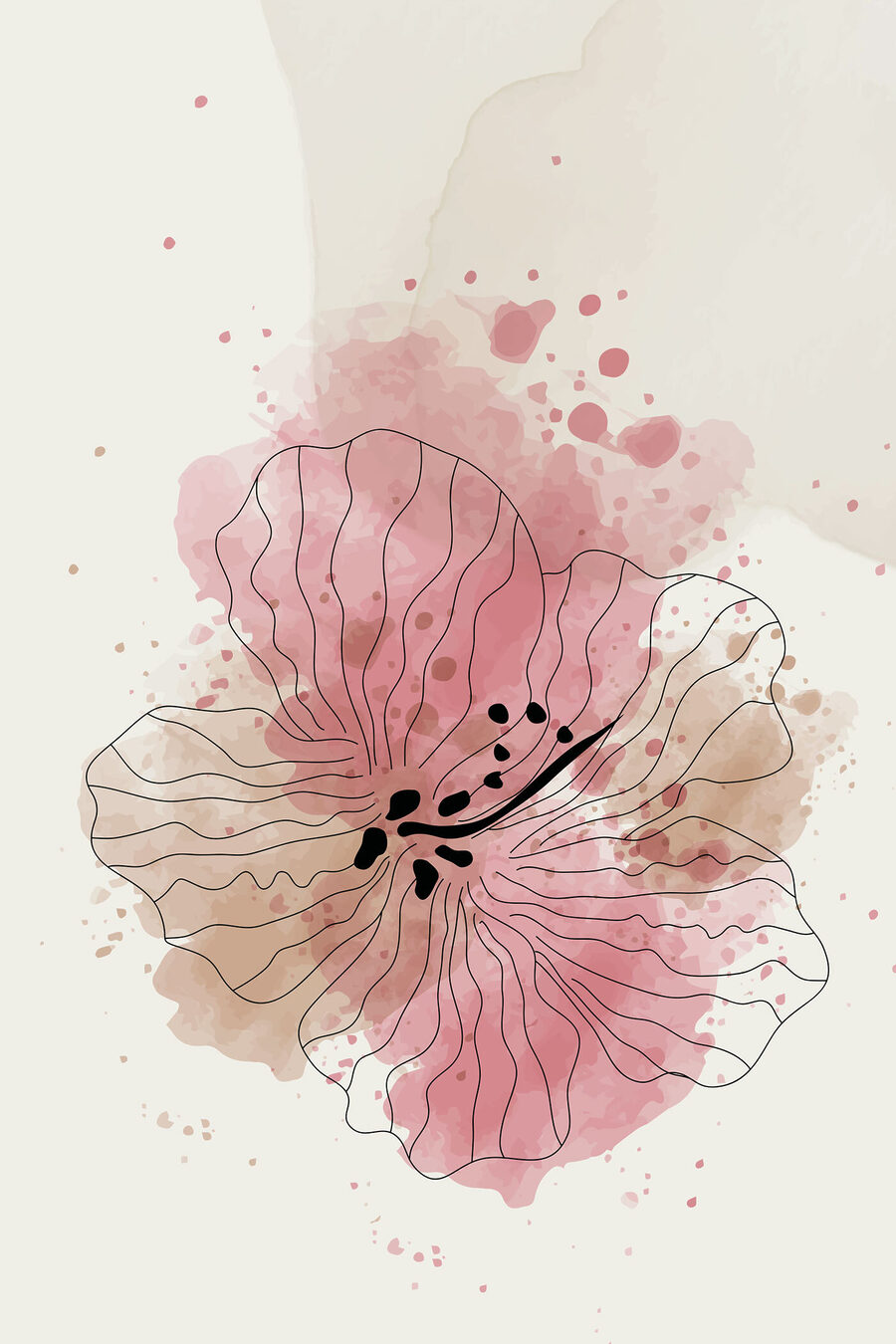 Roze bloem in contourlijnen — volledig ontwerp