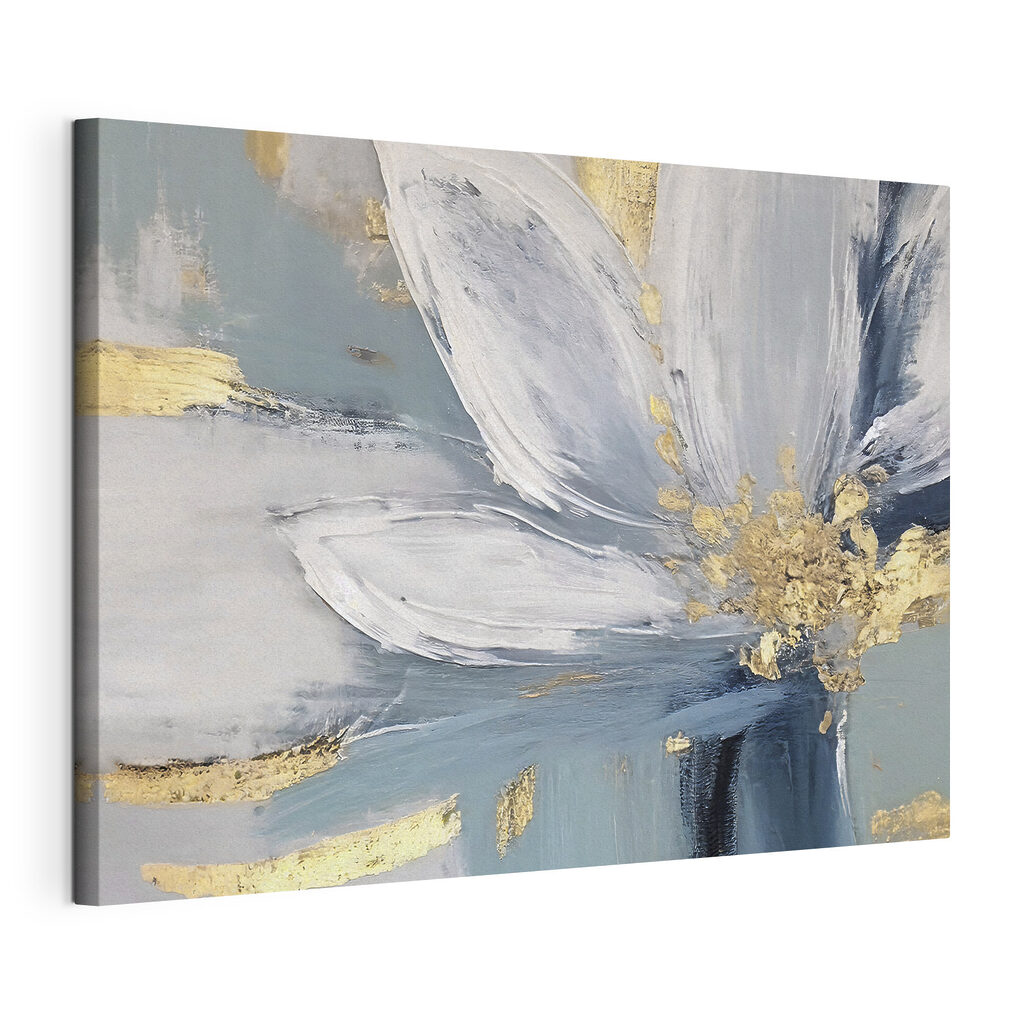 Witte bloei met goud, gespannen canvas met doorlopende rand