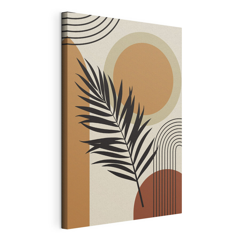 Palmtak onder de zon, gespannen canvas met doorlopende rand