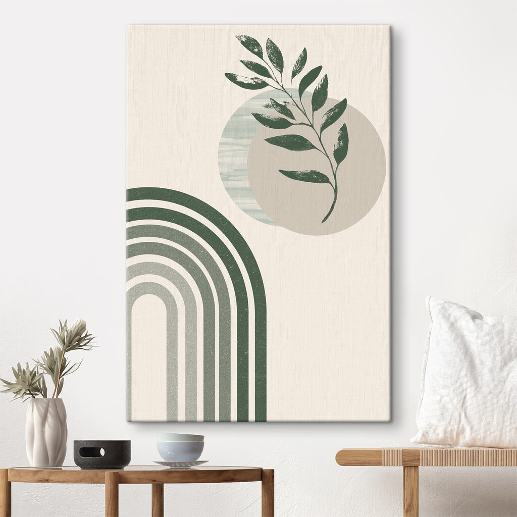 Groene tak boven bogen — interieur 1