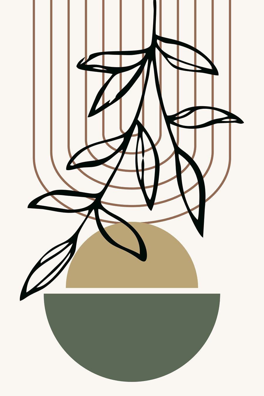 Hangend blad boven rondingen — volledig ontwerp