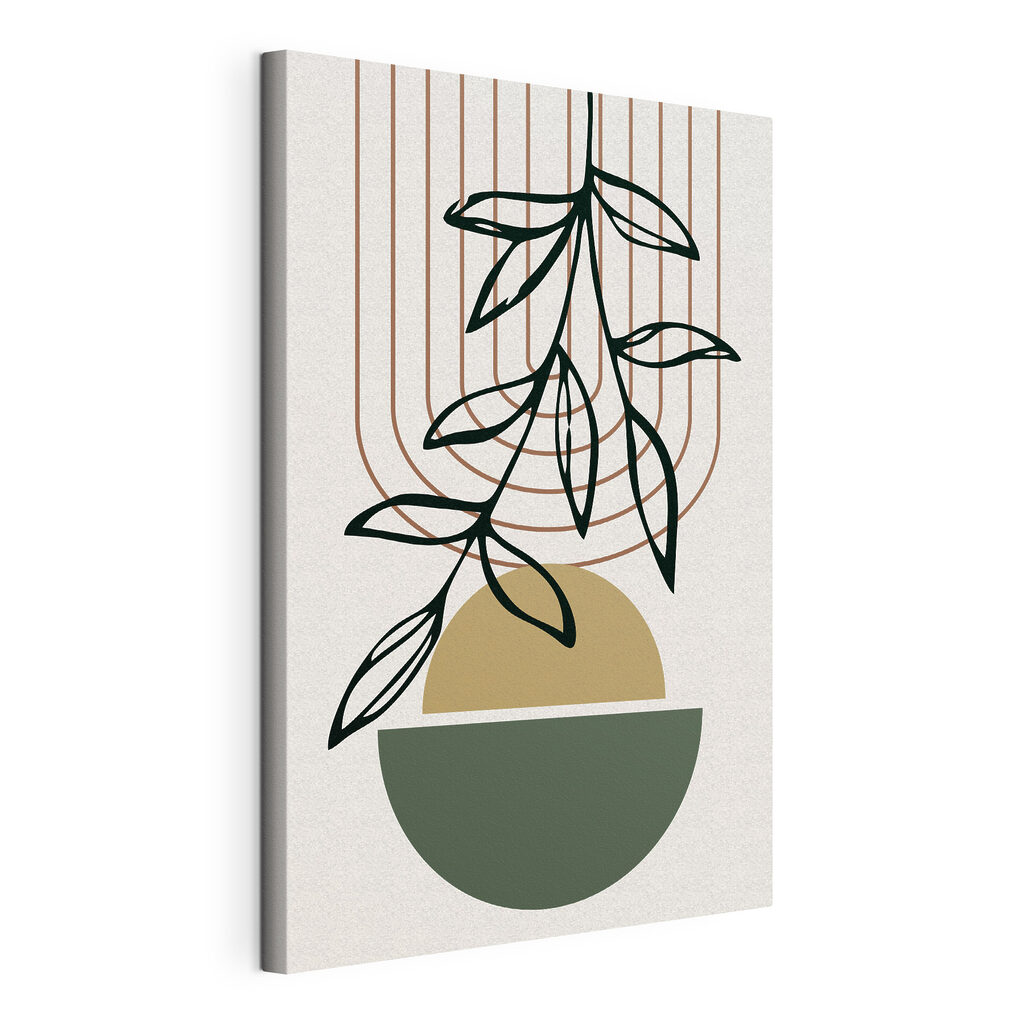 Hangend blad boven rondingen, gespannen canvas met doorlopende rand