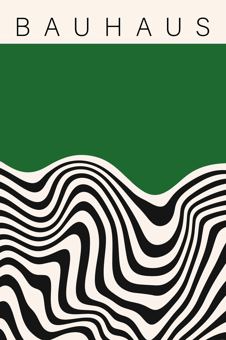 Zwart-witte golven onder groen — volledig ontwerp