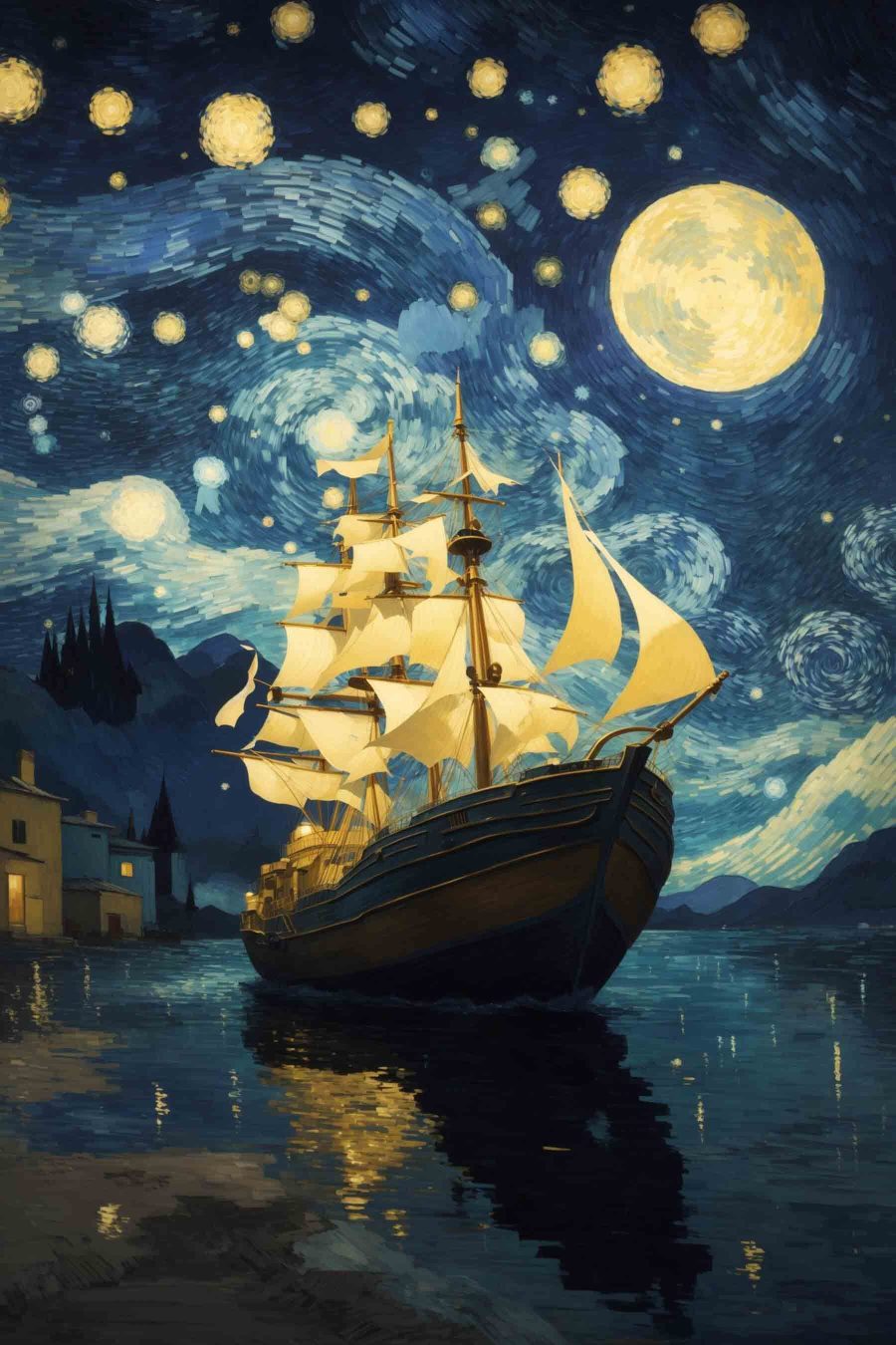 Een zeilschip vol maanlicht — volledig ontwerp