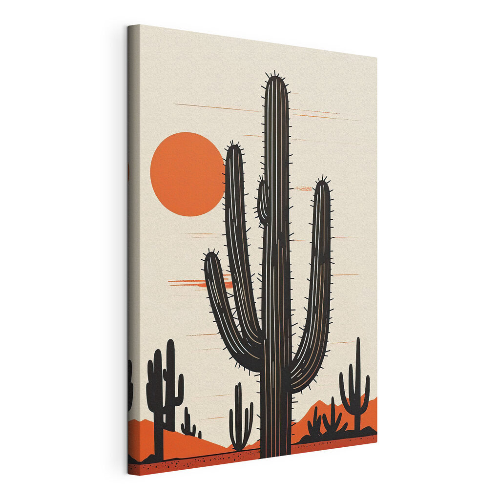 Cactussen in oranje zonlicht, gespannen canvas met doorlopende rand