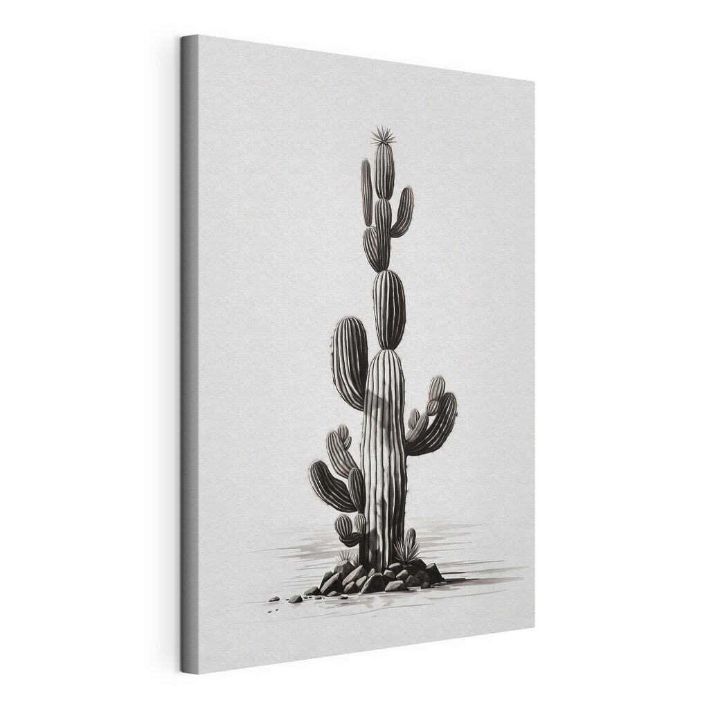 Cactus in zwarte streken, gespannen canvas met doorlopende rand