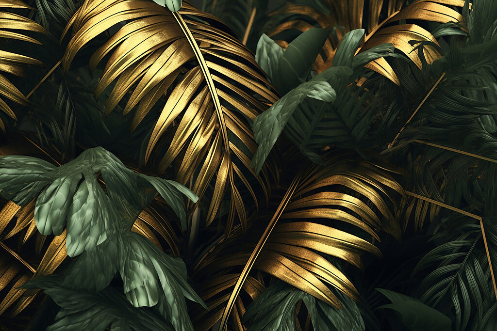 Palmen in gouden schaduw — volledig ontwerp