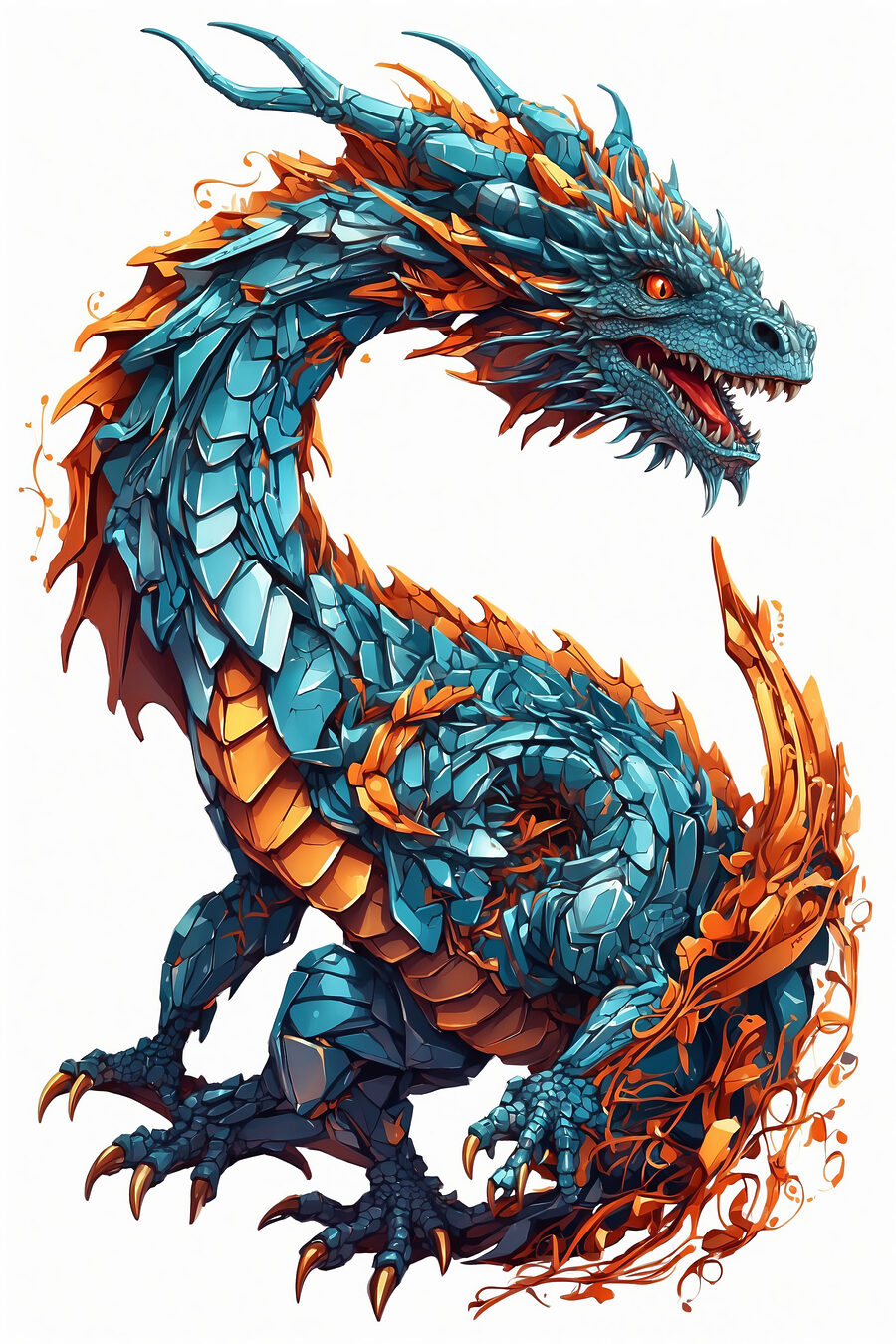 Draak in blauw-oranje schubben — volledig ontwerp