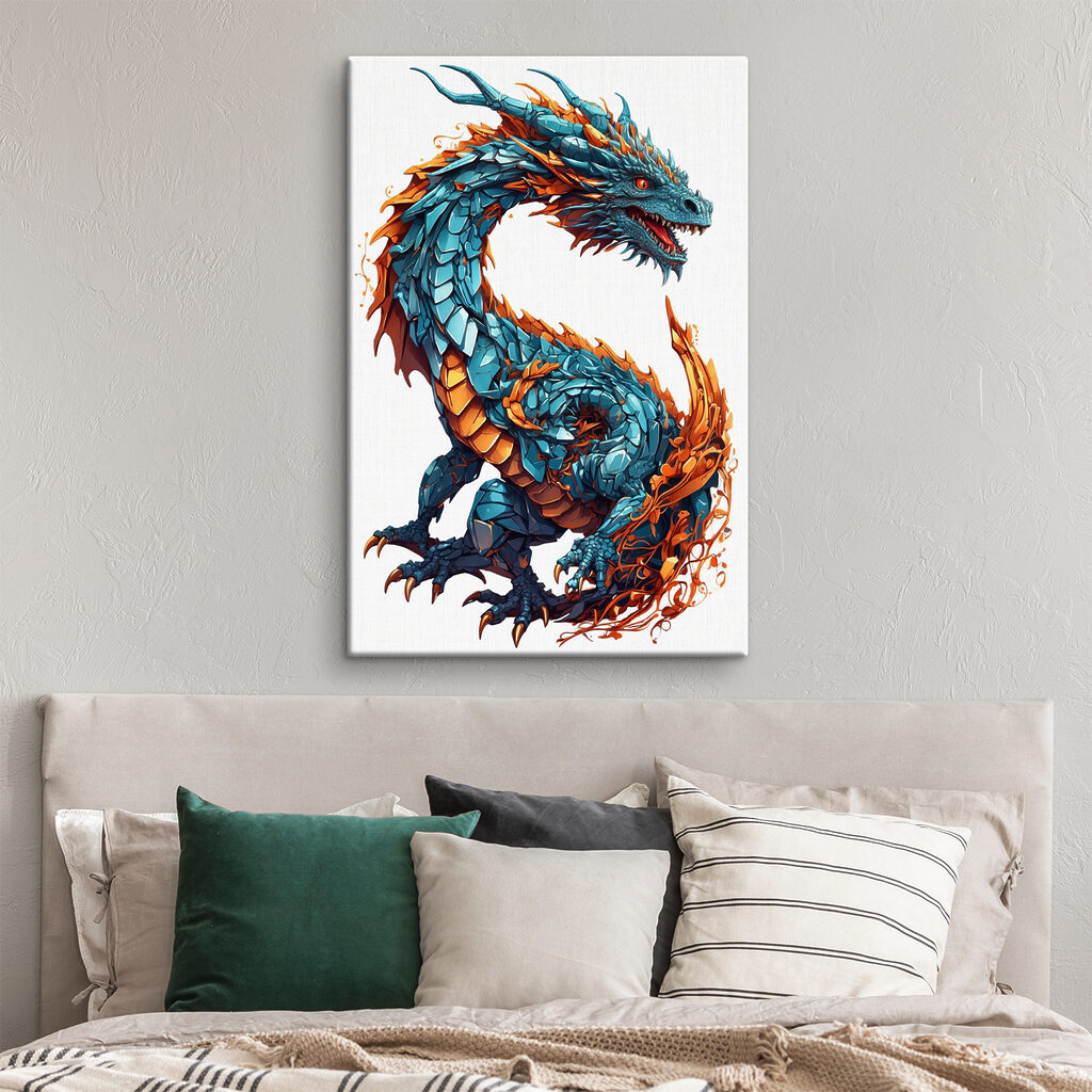 Draak in blauw-oranje schubben — interieur 2