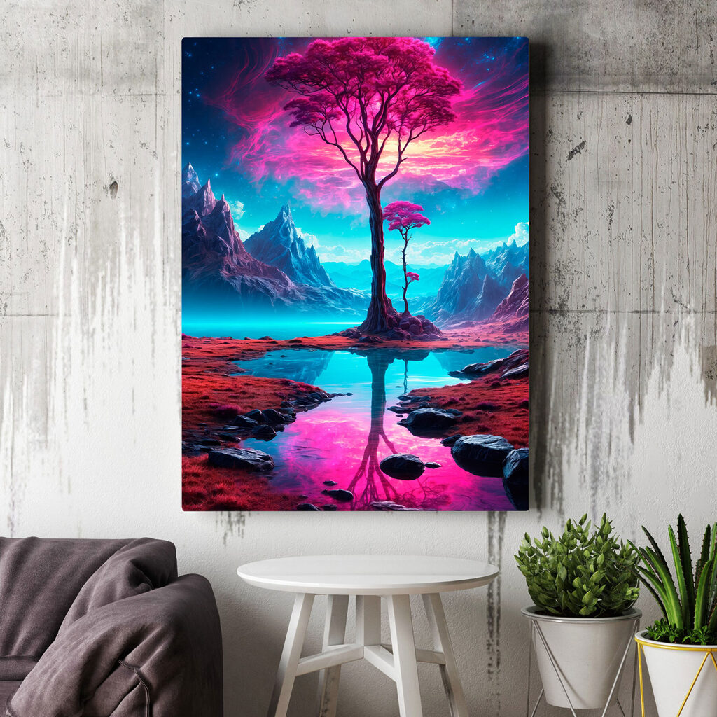 Roze boom aan spiegelwater — interieur 2