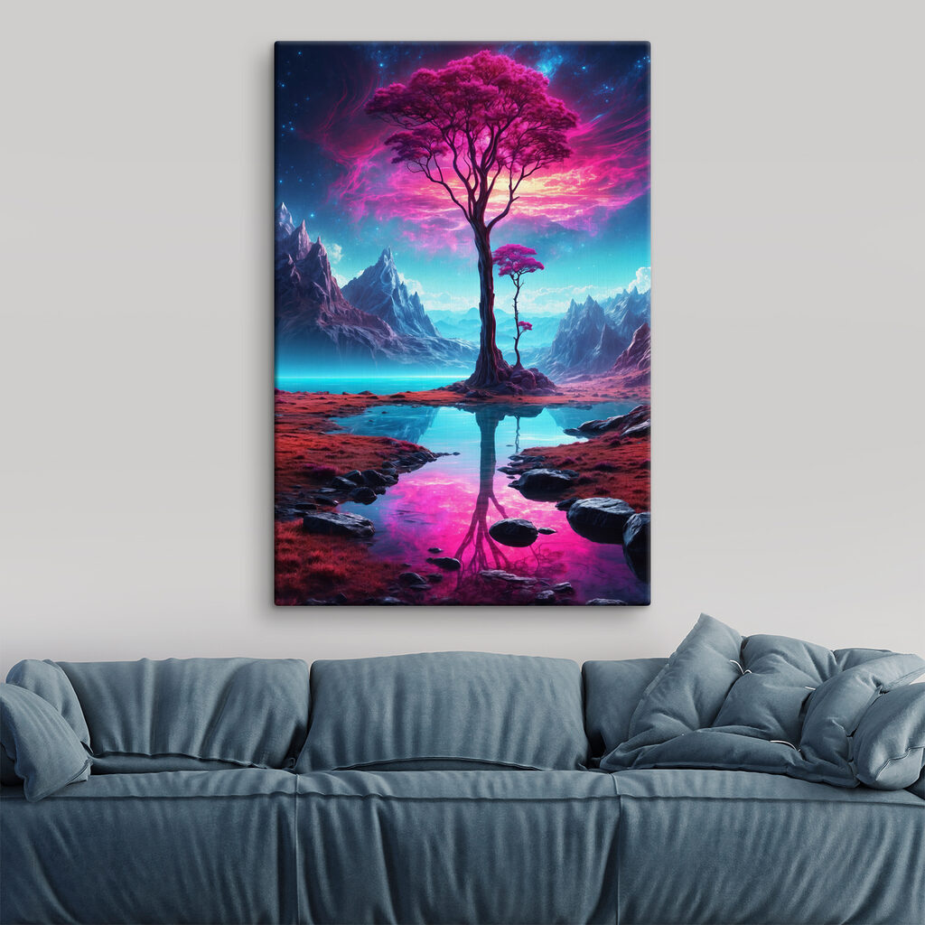 Roze boom aan spiegelwater — interieur 3