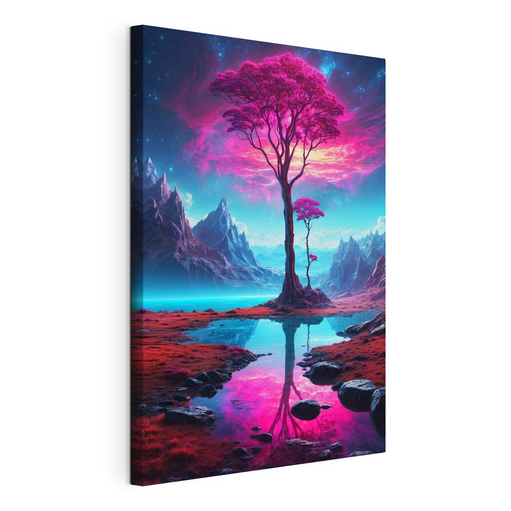 Roze boom aan spiegelwater — productweergave