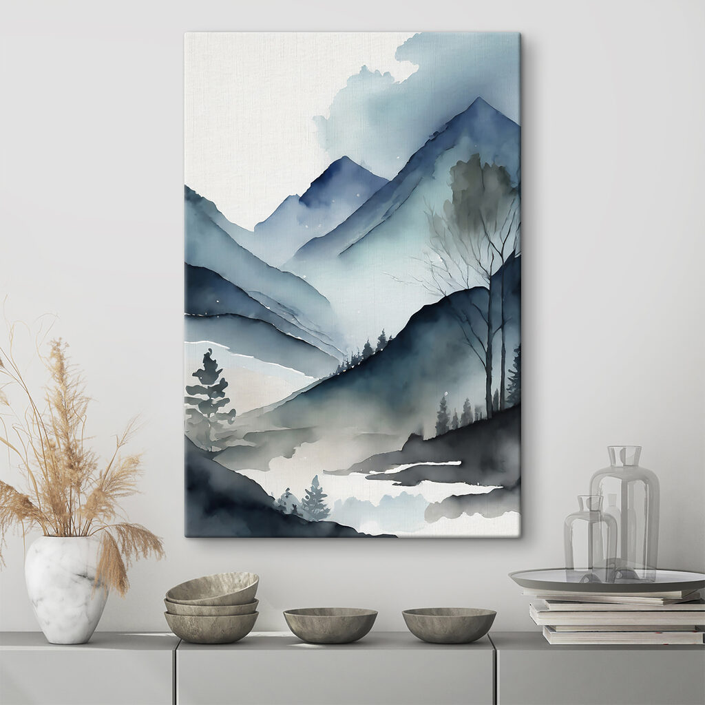 Blauwe bergen langs water — interieur 1