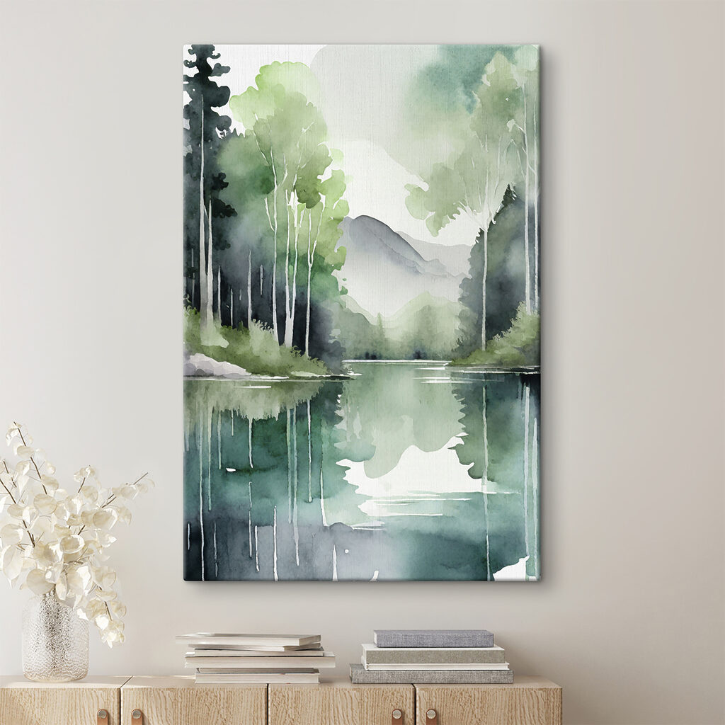 Spiegelmeer tussen lichte stammen — interieur 1