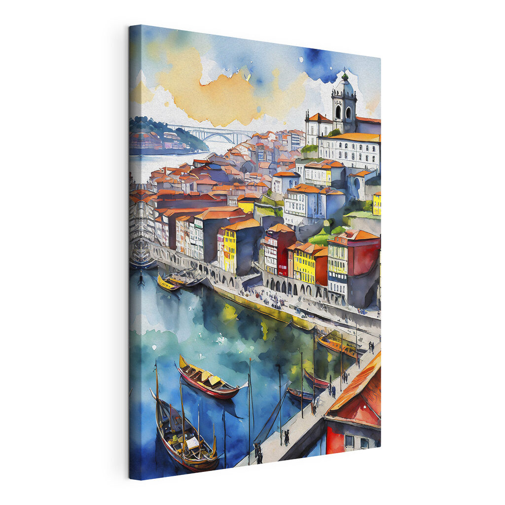 Stad langs kabbelend water — productweergave