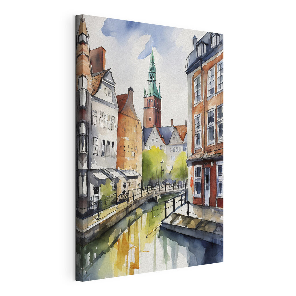 Langs de stille gracht, gespannen canvas met doorlopende rand