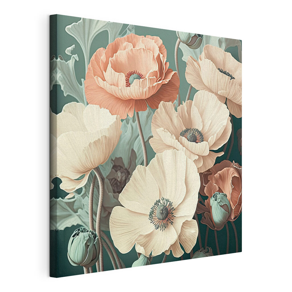 Bloemen in gedempte tinten, gespannen canvas met doorlopende rand