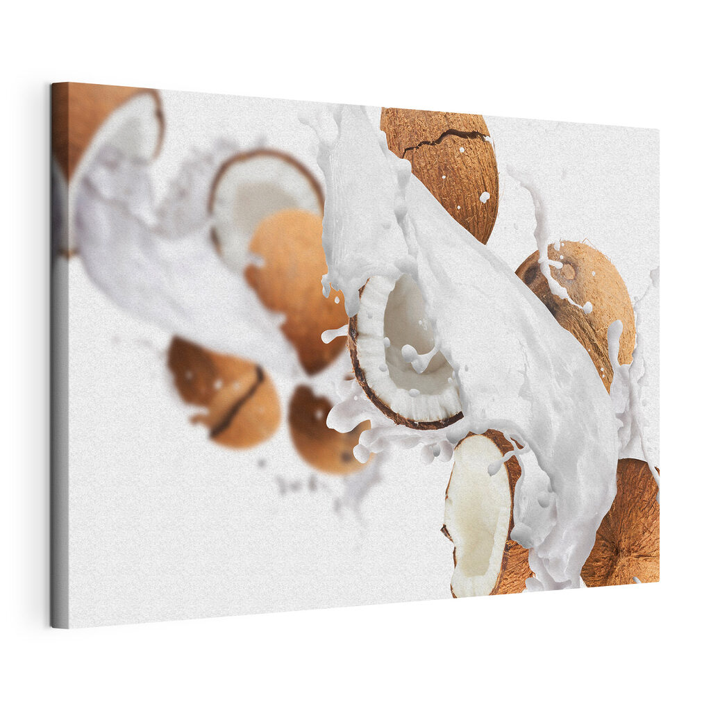 Kokos in witte spatten, gespannen canvas met doorlopende rand