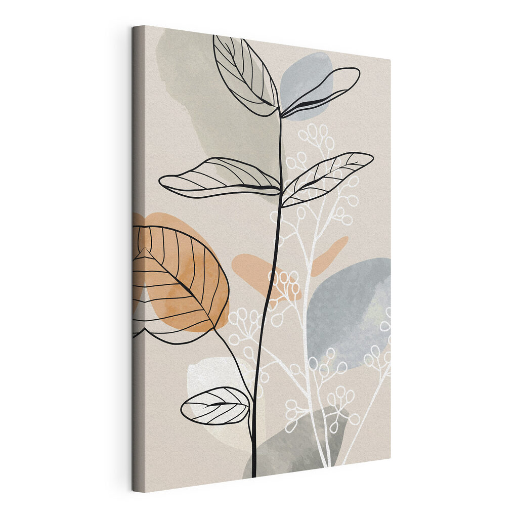 Blad in zachte kleurvakken, gespannen canvas met doorlopende rand