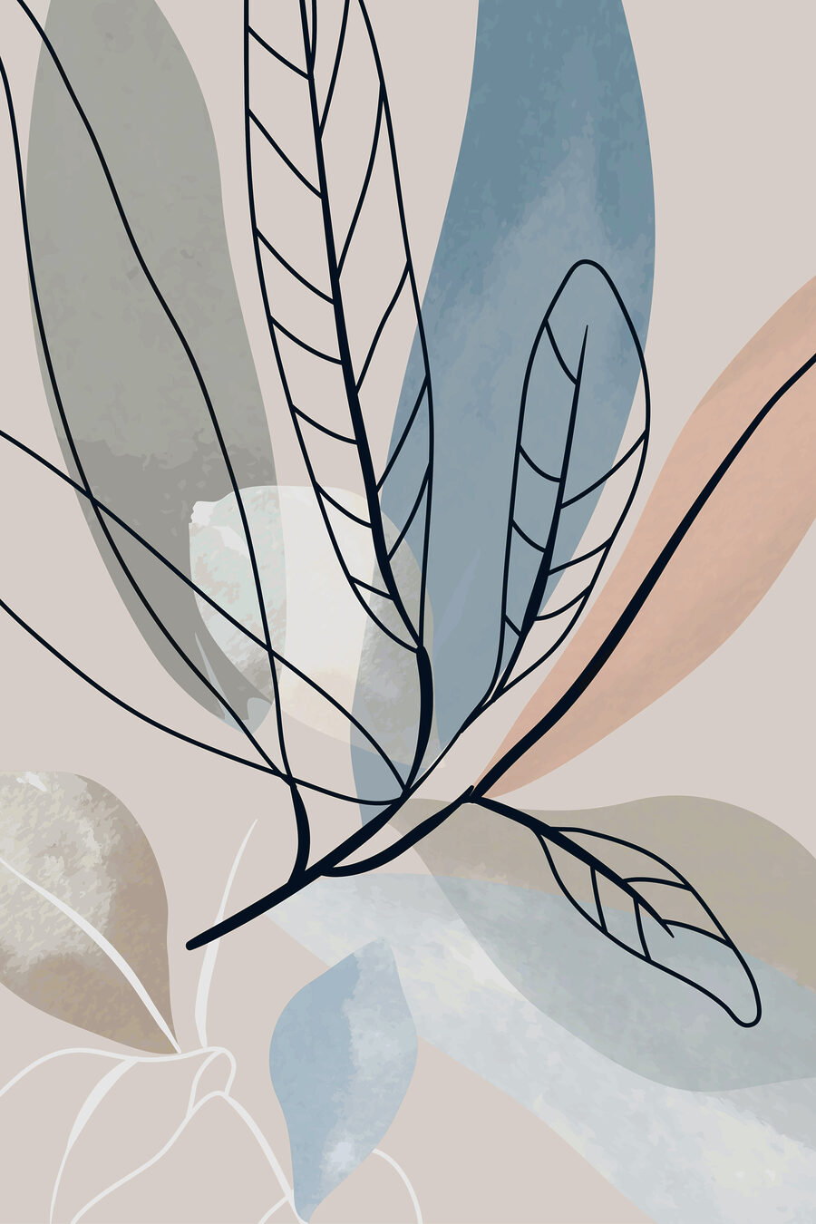 Fijne bladlijnen langs blauw — volledig ontwerp