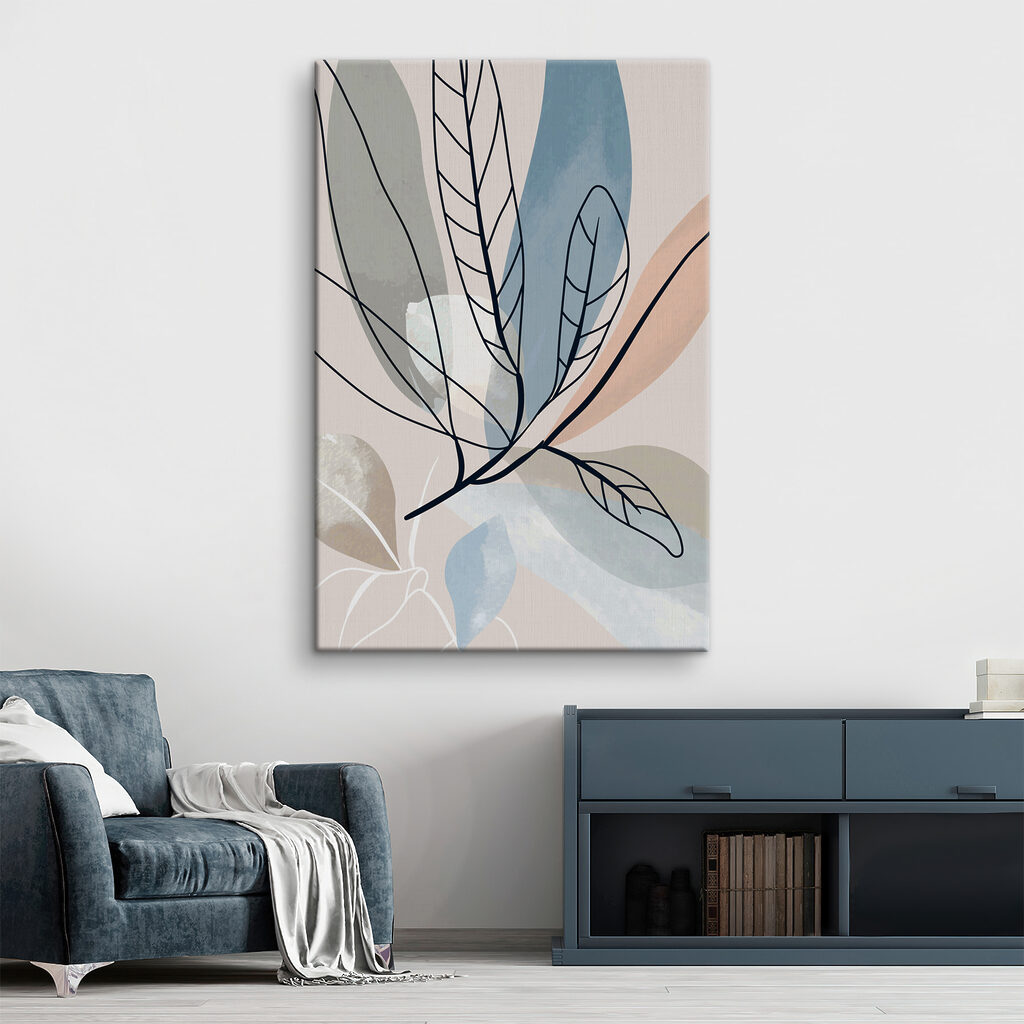 Fijne bladlijnen langs blauw — interieur 2