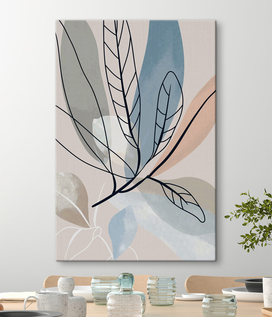 Fijne bladlijnen langs blauw — interieur 1