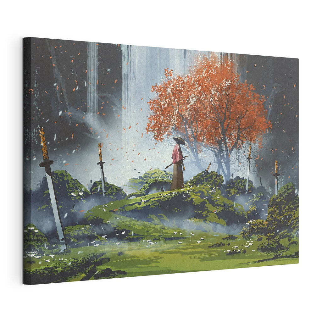 Stilte bij rode bomen, gespannen canvas met doorlopende rand