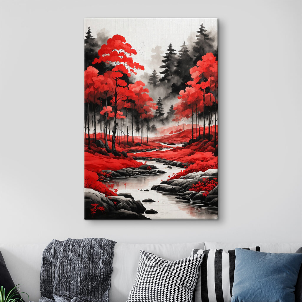 Rode bomen langs water — interieur 2