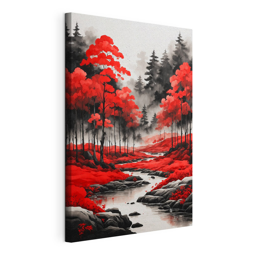 Rode bomen langs water — productweergave