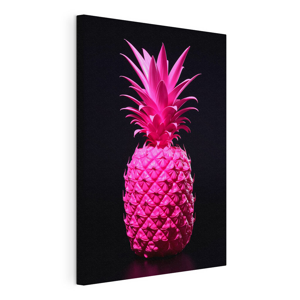 Ananas in felroze, gespannen canvas met doorlopende rand