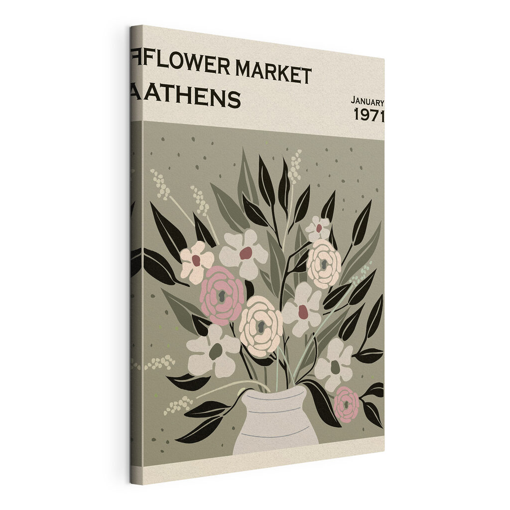Bloemenmarkt van Athene, gespannen canvas met doorlopende rand