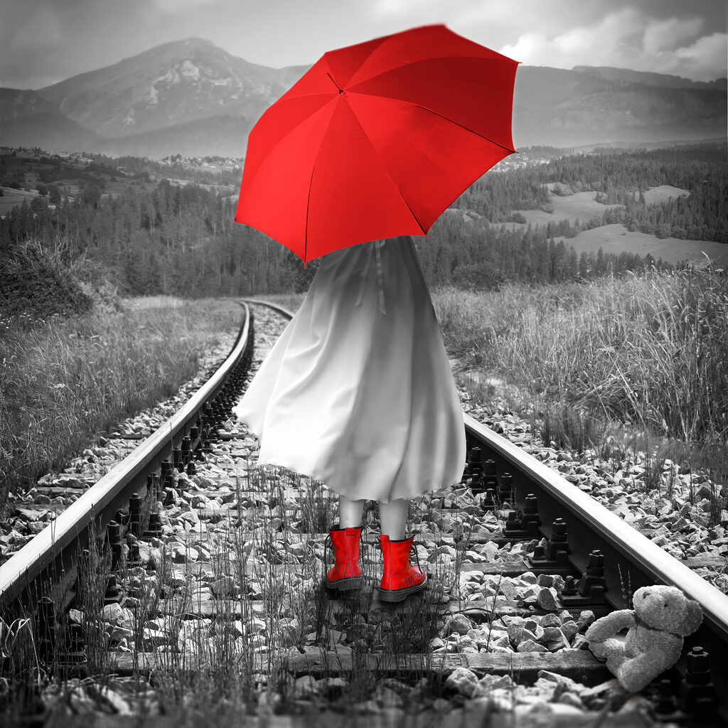 Rode paraplu op spoor — volledig ontwerp