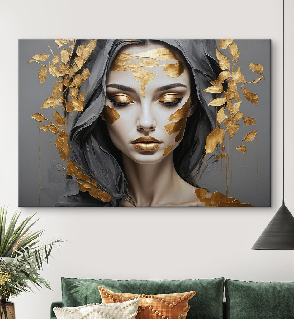 Gouden bladeren rond gezicht — interieur 2