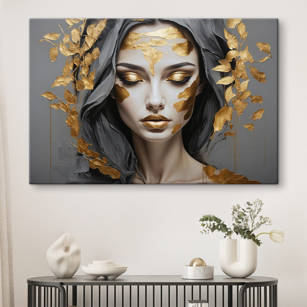 Gouden bladeren rond gezicht — interieur 3
