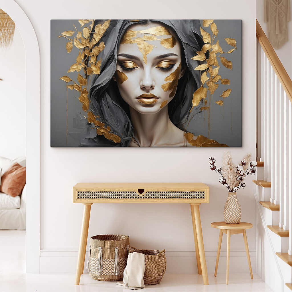 Gouden bladeren rond gezicht — interieur 4