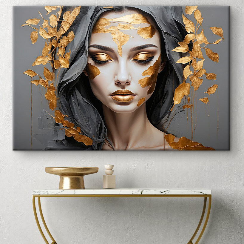 Gouden bladeren rond gezicht — interieur 1