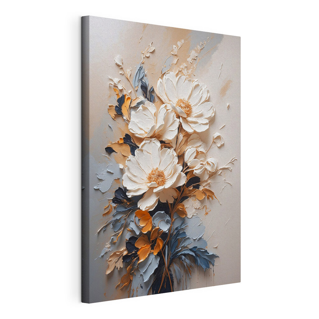 Bloemen in gebroken streken, gespannen canvas met doorlopende rand