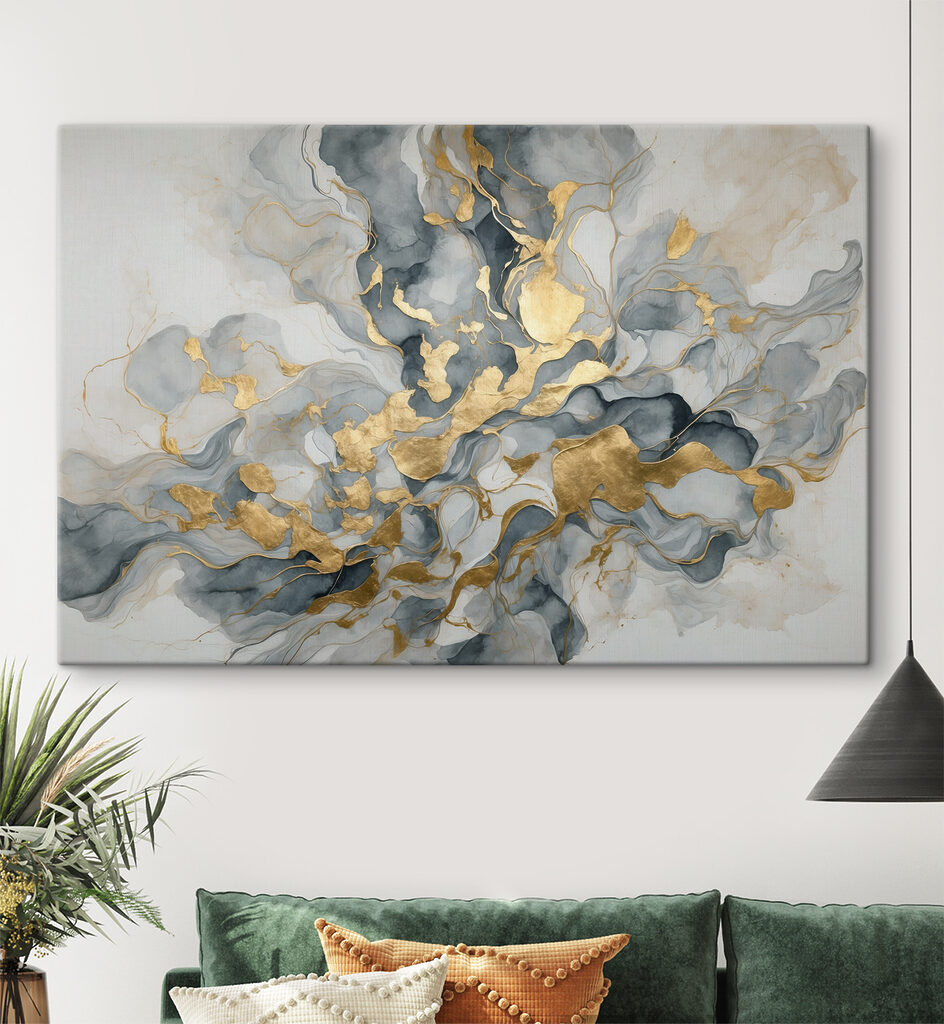 Goud kronkelt door grijs in een interieur