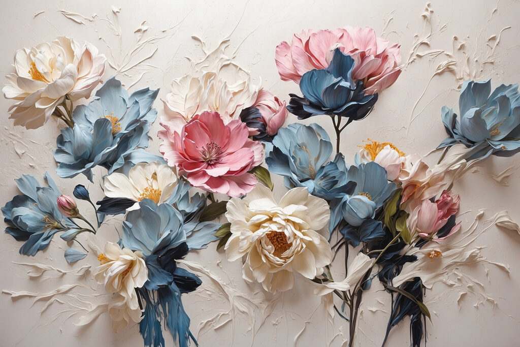 Bloemen in blauwroze samenspel — volledig ontwerp
