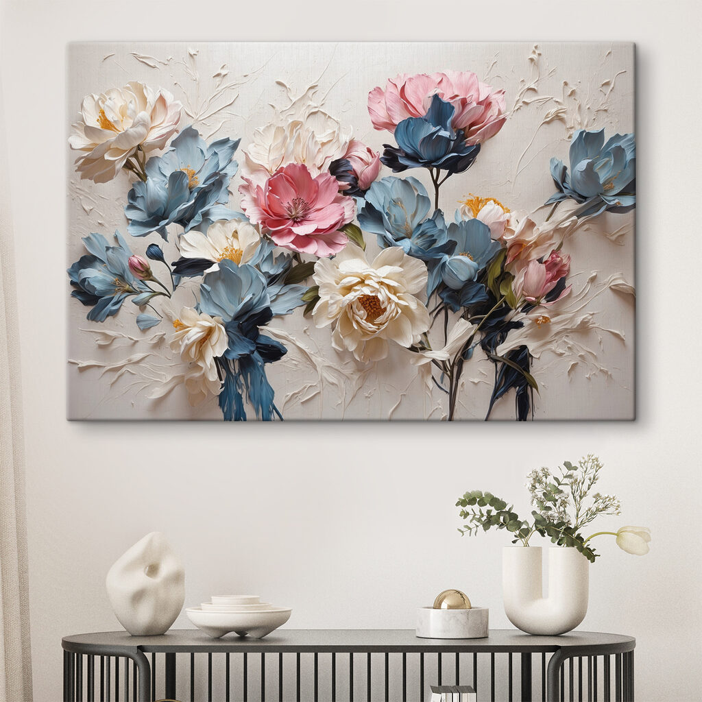 Bloemen in blauwroze samenspel — interieur 1