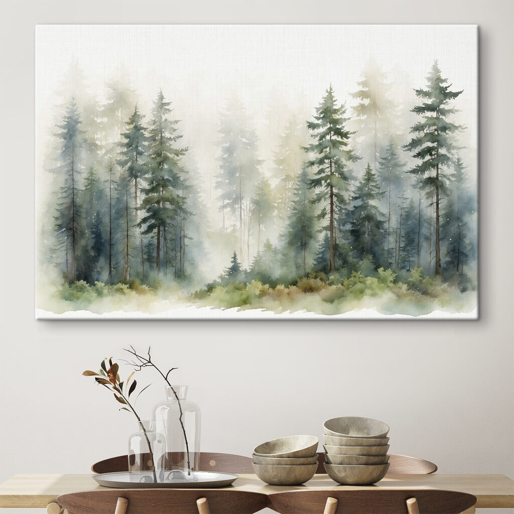 Naaldbomen in groene nevel — interieur 1